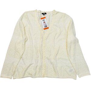 Frye Womens Cardigan Ivory Sweater Pointelle Long Sleeves Soft Cotton 2XL